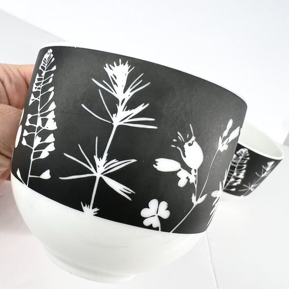 Franconia-Krautheim Candlelight 4 Pce Flat Porcelain Cup Saucer Set B/W Floral - Picture 8 of 13